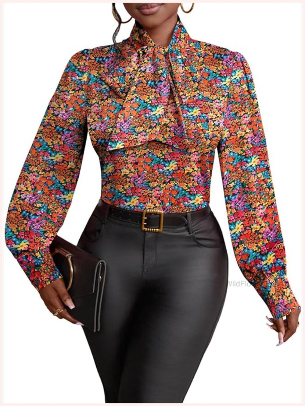 Bow Tie Neck Long Sleeve Blouse Shirt Top